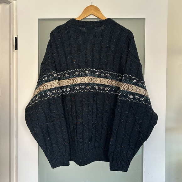 Blue Rodeo Other - Vintage Dark Blue Crewneck Grandpa Sweater with Pattern - 10% Silk - Oversized L